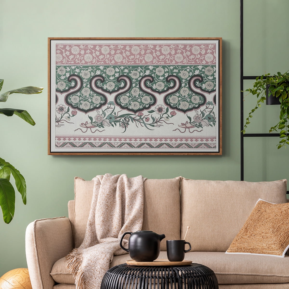Vintage Abstract Print-XXIX Framed in Walnut Wood Gallery Wrapped Canvas 27 in. x 41 in.
