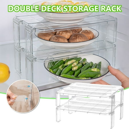 

Juebong Household Transparent PET Double-layer Storage Rack Kitchen Bowl Rack Refrigerator Layered Storage Rack Seasoning Sorting Rack