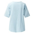 thumbnail image 4 of Dagegui Women's Cotton Linen T-Shirts Casual Boho Short Sleeve Tops Summer Notch V Neck T Shirts Trendy Embroidered Blouses Today Sales ZB Blue XL, 4 of 5