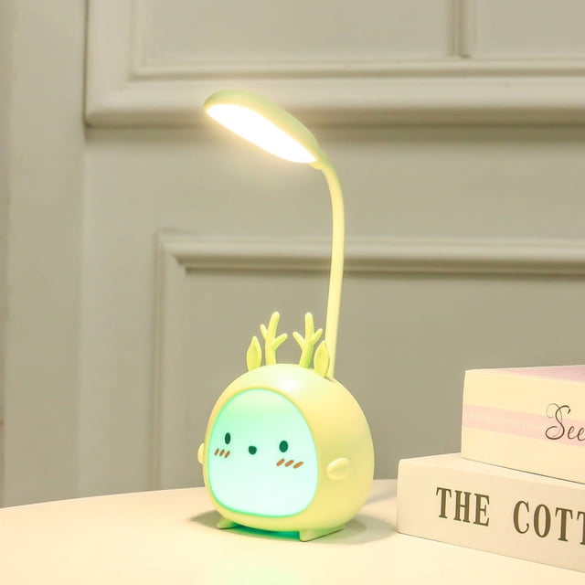 Lámpara de escritorio LED portátil Lámpara plegable Lámpara de escritorio de dibujos animados lindo (Cervatillo verde)