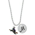 thumbnail image 1 of Delight Jewelry Silvertone Flying Witch Silvertone Script Initial Disc - M - Charm Necklace, 20"+3", 1 of 4