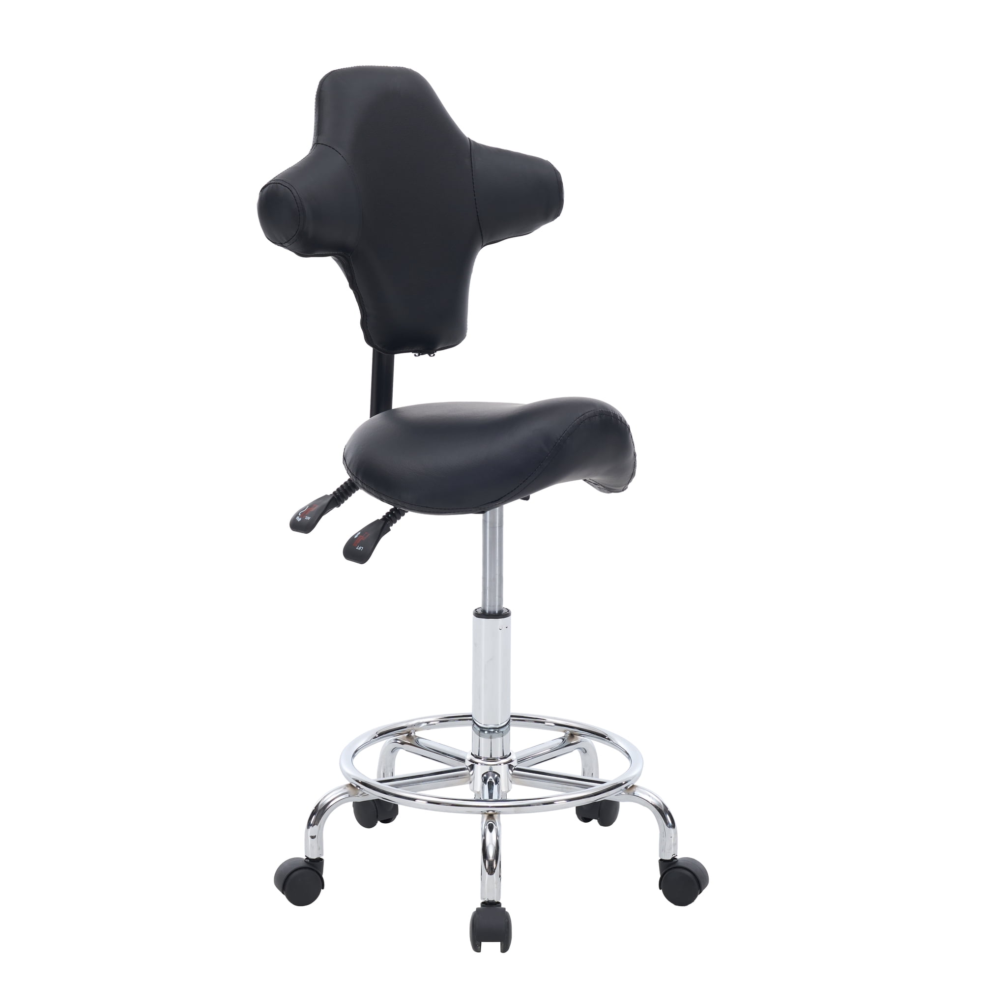 Ergonomic Saddle Stool with Folding Backrest – 360° Rolling & Height Adjustable Chair to Relieve Back and Knee Pain for Salon, Clinic, Tattoo Studio & Home Office.