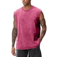 thumbnail image 2 of Men's Cotton Sleeveless Tank Tops Casual Cut Off Muscle Gym T Shirts Summer Vintage Running Beach Loose Fit Tees Hot Pink 2XL, 2 of 5