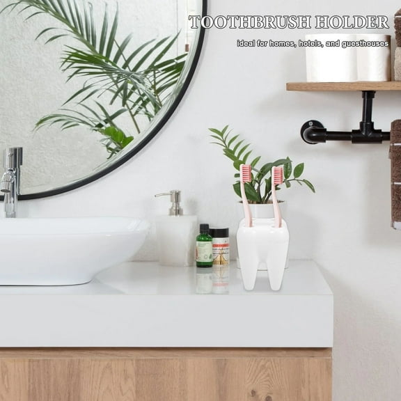 MLINS 2pcs Adorable Tooth Shaped Toothbrush Holder 4 Hole Bathroom Stand Unique Organizer for Kids and Adults
