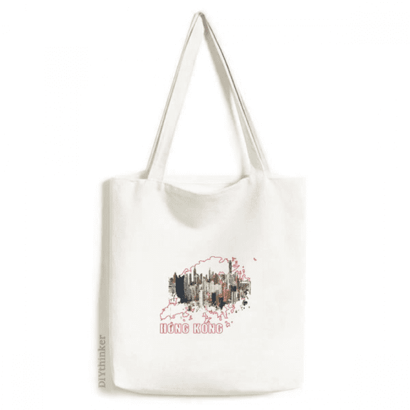 Hong Kong Urban Construction Environment Tote Canvas Bag Shopping Satchel Casual Handbag
