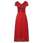 formal Gowns and Evening Dresses Midi Dresses for Women Summer V Neck Sequined Chiffon Panel Evening Gown Long Dress Elegant Evening Dress Fashion Party Bridesmaid Dresses