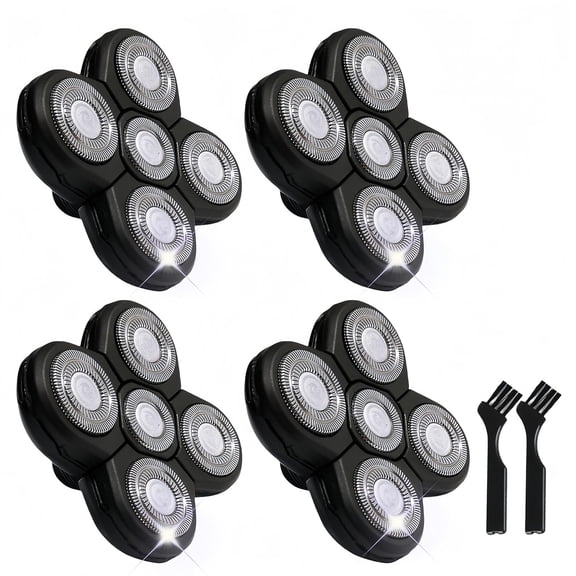 4PCS Shaver Replacement Blades for Head Shaver, 5 Blades Shaver Heads for Bald Men, Head and Face Electric Razor Shaver Heads, 2 Cleaning Brush