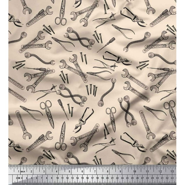 Soimoi White Poly Georgette Fabric Tools Hardware Decor Fabric Printed Yard 52 Inch Wide