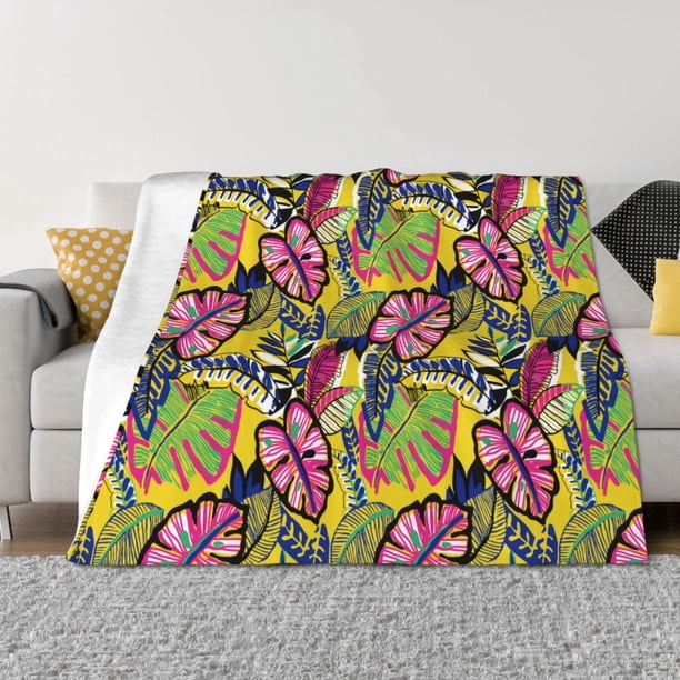 Fotbe Colrful Tropical Leaves Manta de Franela con Estampado, Manta Ultrasuave para Cama, Sofá, Auto, Hipoalergénica y Antibolitas-80"x60"