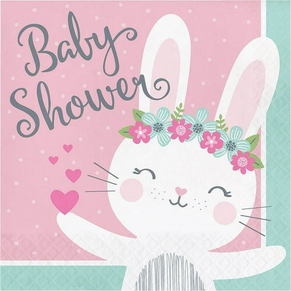 Various Floral Bunny Disposable Baby Shower Napkins, 16 Count