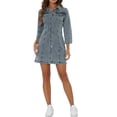 thumbnail image 2 of Vestido de mezclilla para mujer INSPIRE CHIC, con mangas 3/4, botones, mini vestido de camisa de mezclilla, tamaño S, color gris azul, 2 of 6
