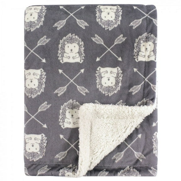 Hudson Baby Infant Boy Plush Blanket with Faux Shearling Back, Hedgehog, One Size