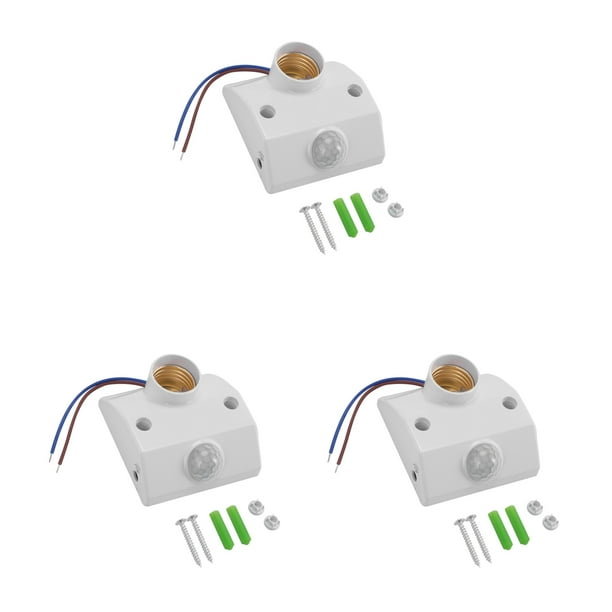 3X Base Portalamparas con Sensor Movimiento Infrarrojos Blanco