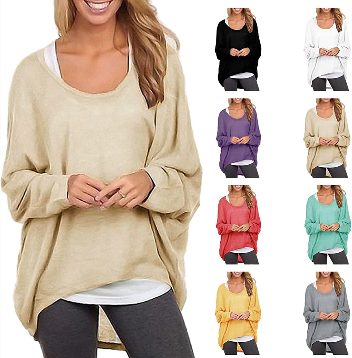 DIYFUN Women's Batwing Sleeve Pullover Tops Off Shoulder Loose Oversized  Baggy Sweater Shirts Casual T Shirt Blouses - Walmart.com