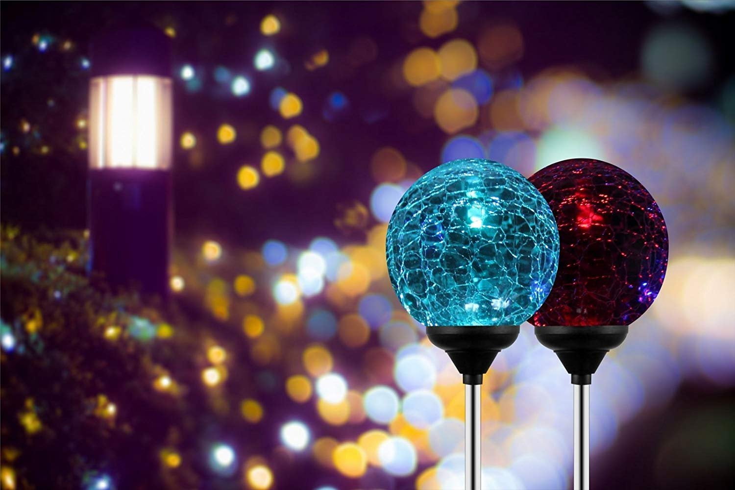 Solar Globe Lights Outdoor, Cracked Glass Ball Dual LED Garden Lights,Color-Changing Outdoor Landscape Garden Light Decoration, Garden Decor 4 Pcs