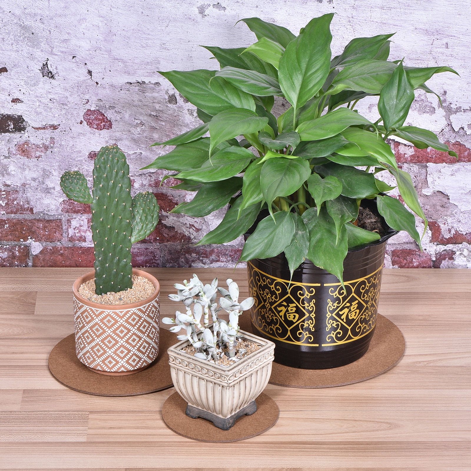 Unique Bargains Plant Coasters Reversible Absorbent Round Felt Pad Mats Set Brown