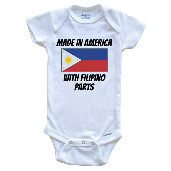 Made In America With Filipino Parts Philippines Flag Funny Baby Bodysuit - Cute One Piece Baby Bodysuit, 0-3 Months White
