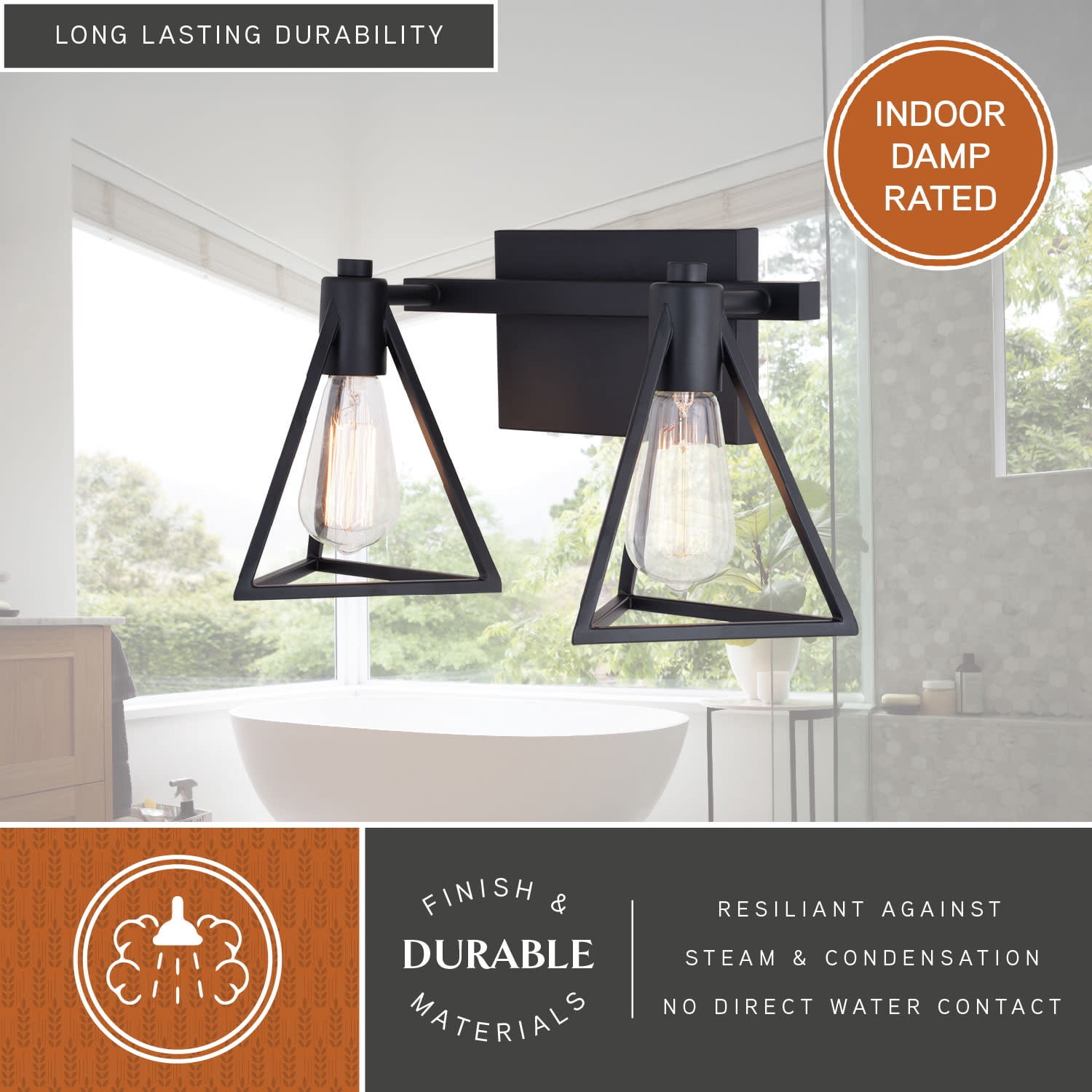 Ravenna 2 Light Matte Black Bathroom Vanity Fixture Metal Cage Shade, LED Compatible