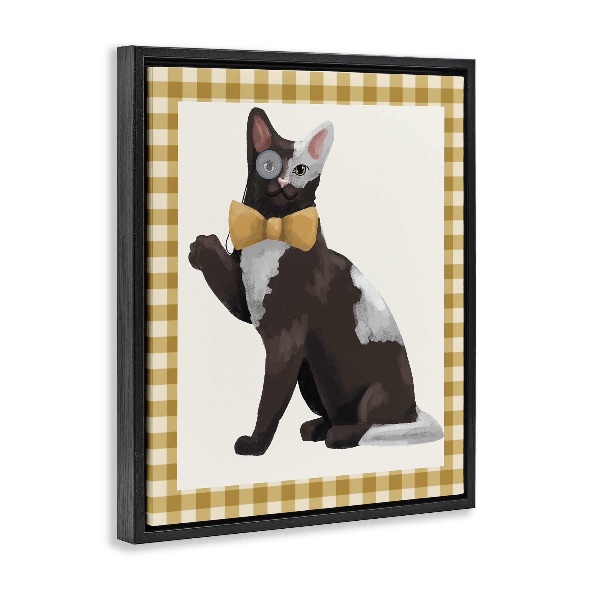 Stupell Industries Gentleman Cat with Bow Black Framed Floater Canvas Wall Art, design by Sadie Harper