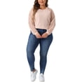 thumbnail image 2 of Blusas de mujer de talla grande Agnes Orinda, con encaje, cuello redondo, de manga larga, casuales y sueltas, T-Shirts 2X color rosa claro, 2 of 6