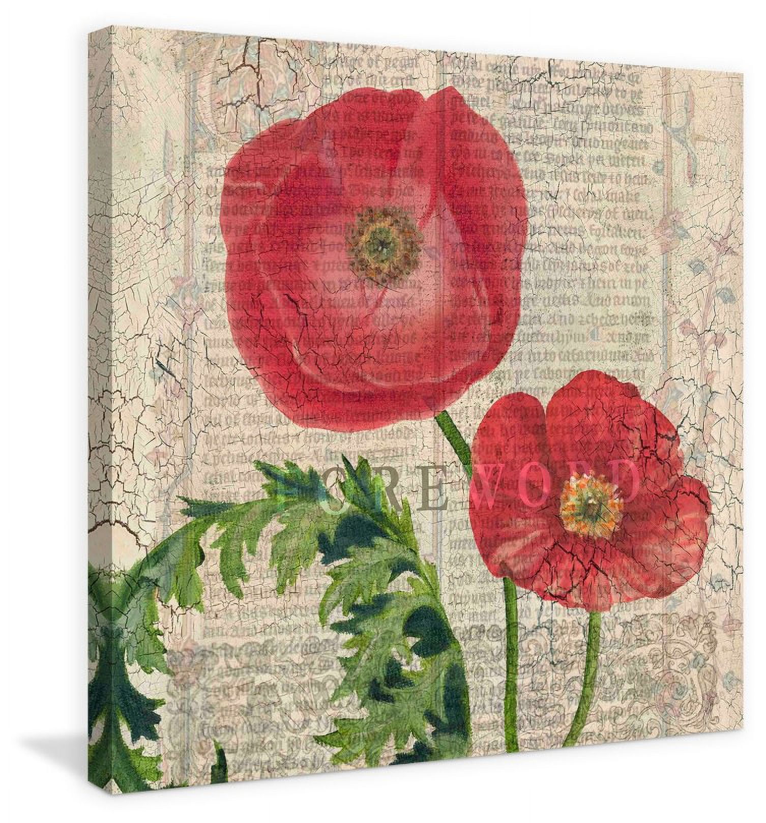 "Poppy Pages Square II" Painting Print on Wrapped Canvas