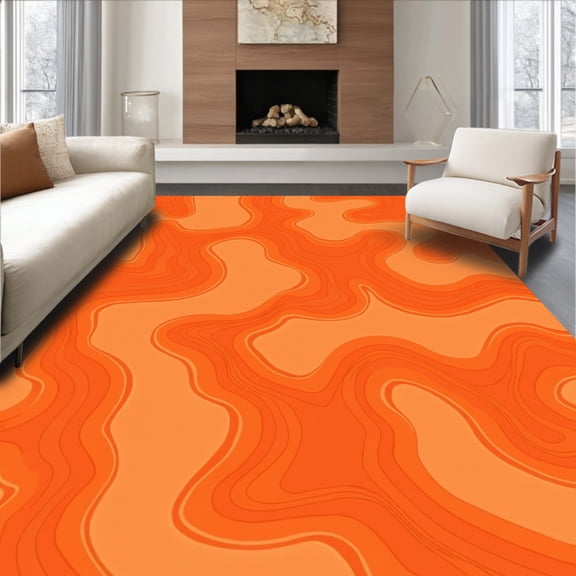 ODIKA 4'x6' Machine Washable Non-Slip Area Rug, Tangerine Dream Modern Design High Traffic Rug, Orange, 394506