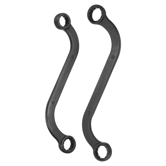 Uxcell Clé à Molette en S 16 x 17mm + 18 x 19mm Métrique 12 Points Double Extrémité Chromée Cr-V Acier pour Entretien de Machine de Réparation de Vélo Auto Maison, Noir