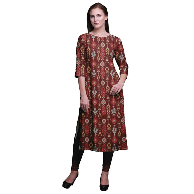 Bimba Robes Longues Droites pour Femmes à Imprimé, Manches 3/4, Vêtements Indiens