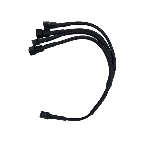 3-Pin Female to 4 x 3-Pin Male Computer Case Fan Splitter Power Connector Black Sleeved Adapter Cable