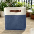thumbnail image 2 of Storage Basket with Leather Handle, 11.02 inch Fabric Storage Bin, Clothes Organizer Basket, Laundry Storage Basket, Foldable Linen Storage Box, Closet Blanket Organizer for Bedroom Household, 2 of 2