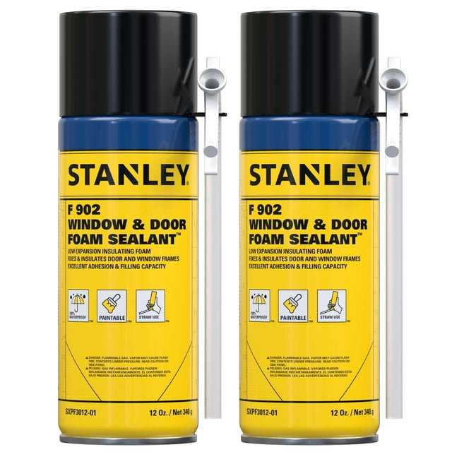 Sellador de espuma STANLEY F902 para ventanas y puertas, 360 ml (2 x 350 ml), resistente al agua