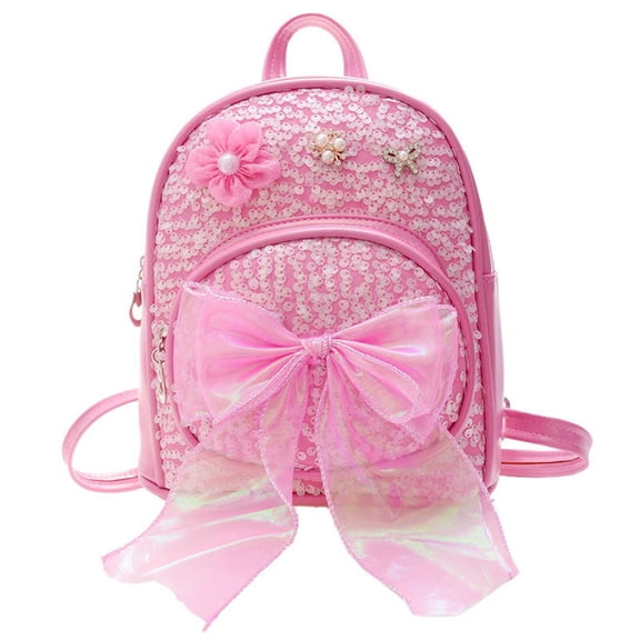 FUZHIQ Sequin Bow School Backpack for 1st 2nd 3rd 4th Grade, Sparkly Glitter Bookbag with Mesh Bow Decor, Cute Lightweight Elementary School Bag, Hot Pink