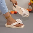 thumbnail image 5 of enyan Platform Flip Flops Women's Memory Foam Comfortable Flat Thong Sandals Dressy Summer Beach Leather Slide Flip Flops,White,Size 8, 5 of 7