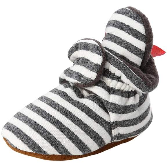 Quealent Infant Baby Boy Girl Cozy Fleece Bootie Newborn Stay On Slipper Winter Warm Gripper Non-Slip Crib Shoes Gray for Size 3.5