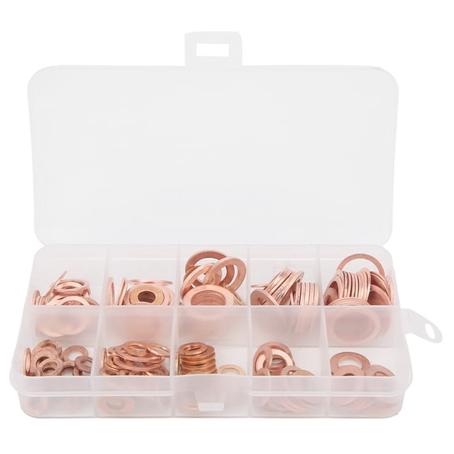 200pcs Red Copper Gasket O Ring Gasket Sealing Ring Washer Flat Sealing Ring