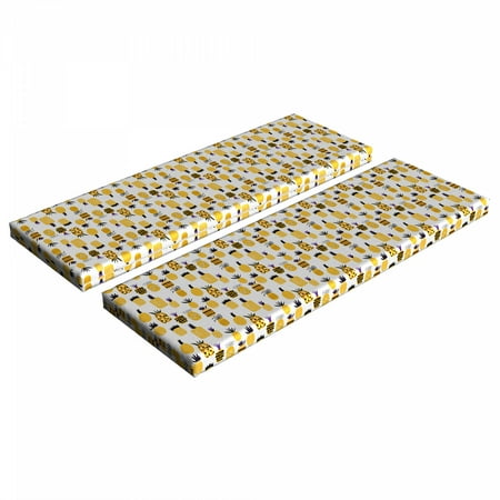 

Yellow Bench Cushion Set of 2 Summertime Themed Abstract Patterned Pineapples Beach Fruits Doodle Style Drawing Standard Size Foam Pad and Decorative Cover Multicolor by Ambesonne