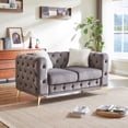 thumbnail image 3 of 61.25" Deluxe Velvet Sofa Couch, Chesterfield Button-Tufted Upholstery with 2 Pillows, Modern Luxury Sofa with Metal Feet, Comfortable 2-Seater Seating for Living Room or Apartment（Gray）, 3 of 8