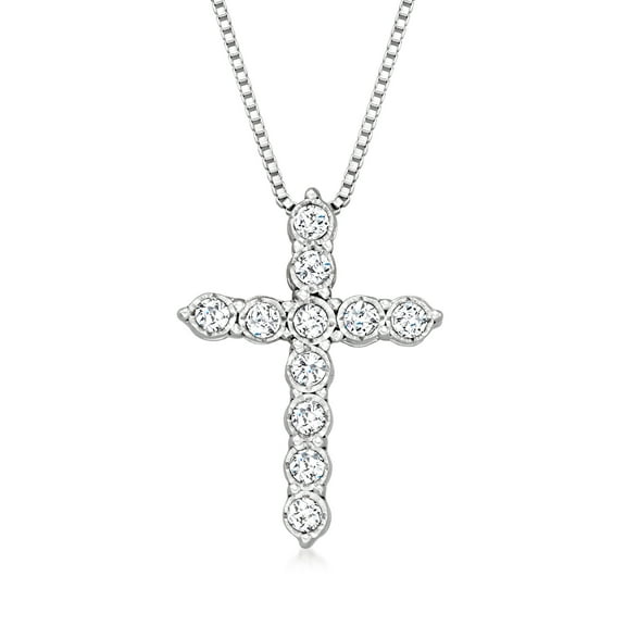 Ross-Simons 0.25 ct. t.w. Diamond Cross Pendant Necklace in Sterling Silver, Women's, Adult