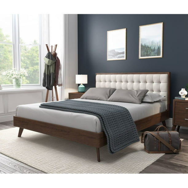 DG Casa Soloman Mid Century Modern Tufted Upholstered Platform Bed