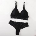 thumbnail image 2 of JSGEK Women Floral Lace Bra and Thong Set Plunge Neckline Adjustable Straps Intimate Lingerie for Bedroom Wear Black M, 2 of 9