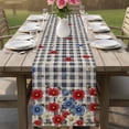 thumbnail image 4 of Red Blue Floral Table Runner 90 Inches, Independence Day Flowers Black Buffalo Plaid Bed Runner Dresser Scarves Tabletop for Indoor Outdoor Parties/Ceremony/Banquet, 13" x 90", 4 of 9
