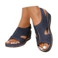 thumbnail image 3 of Women Hollow Out Breathable Sandals rthopedic Wedge Sandal Dressy Flat Open Toe Slingback Platform Espadrilles Sandals Casual Strappy Slip on Sandal Beach Anti-Slip Shoes, 3 of 9