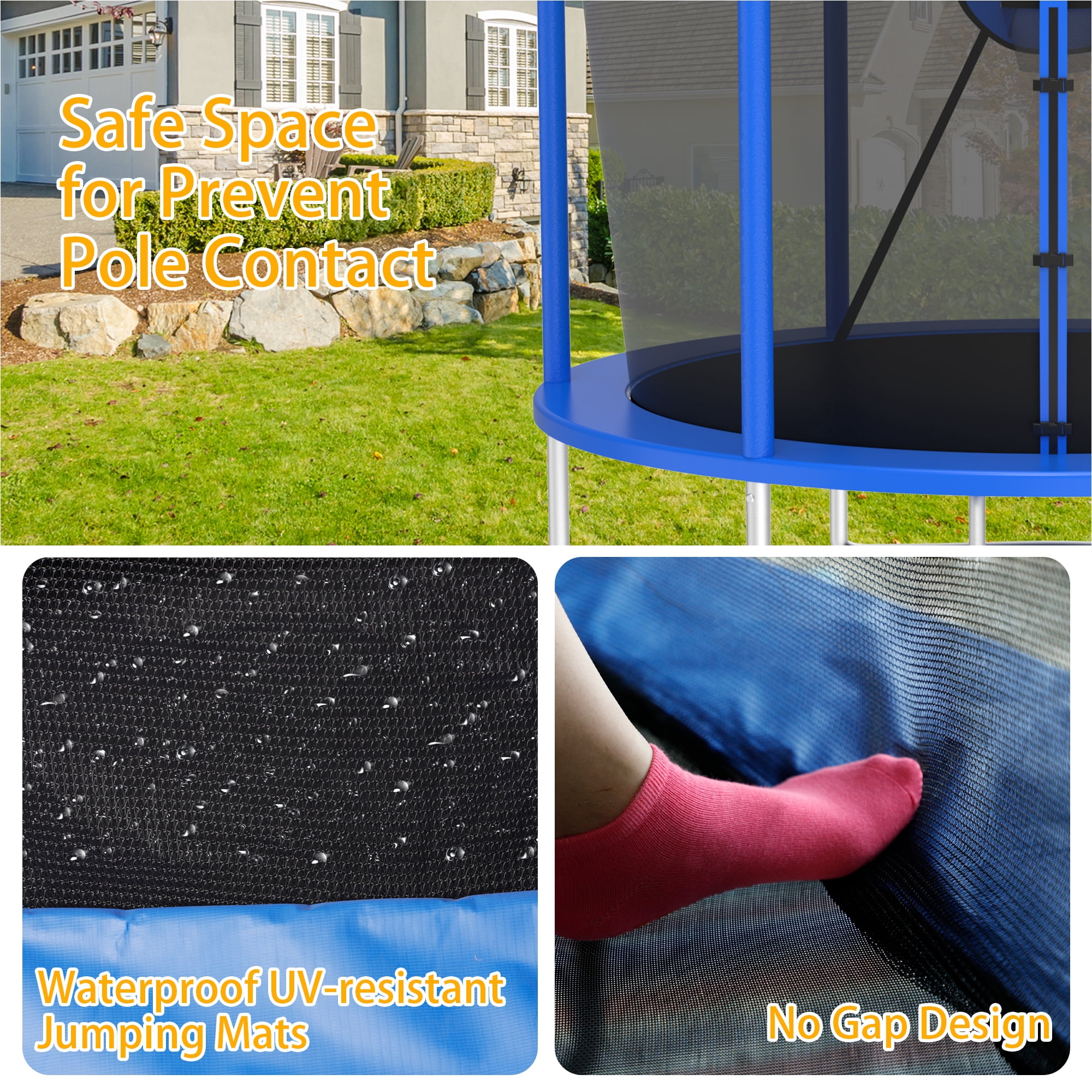 XMIKA Trampoline with Enclosure for Kids, 1200LBS 12FT Trampolines with Basketball Hoop, 10FT 14FT 16FT Outdoor Heavy Duty Recreational Trampoline with Ladder, Lights, Sprinkler, Easy to Install
