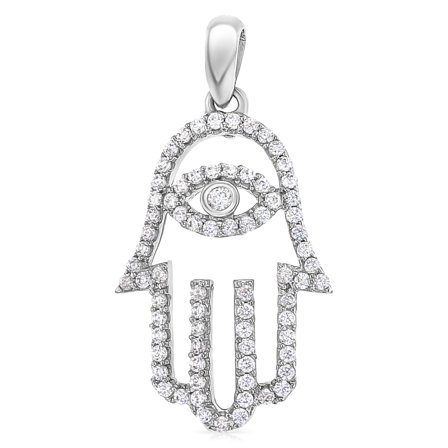 14K White Gold Evil Eye Cubic Zirconia CZ Charm Pendant For Necklace or Chain