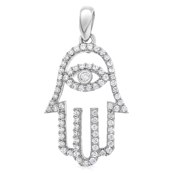14K White Gold Evil Eye Cubic Zirconia CZ Charm Pendant For Necklace or Chain