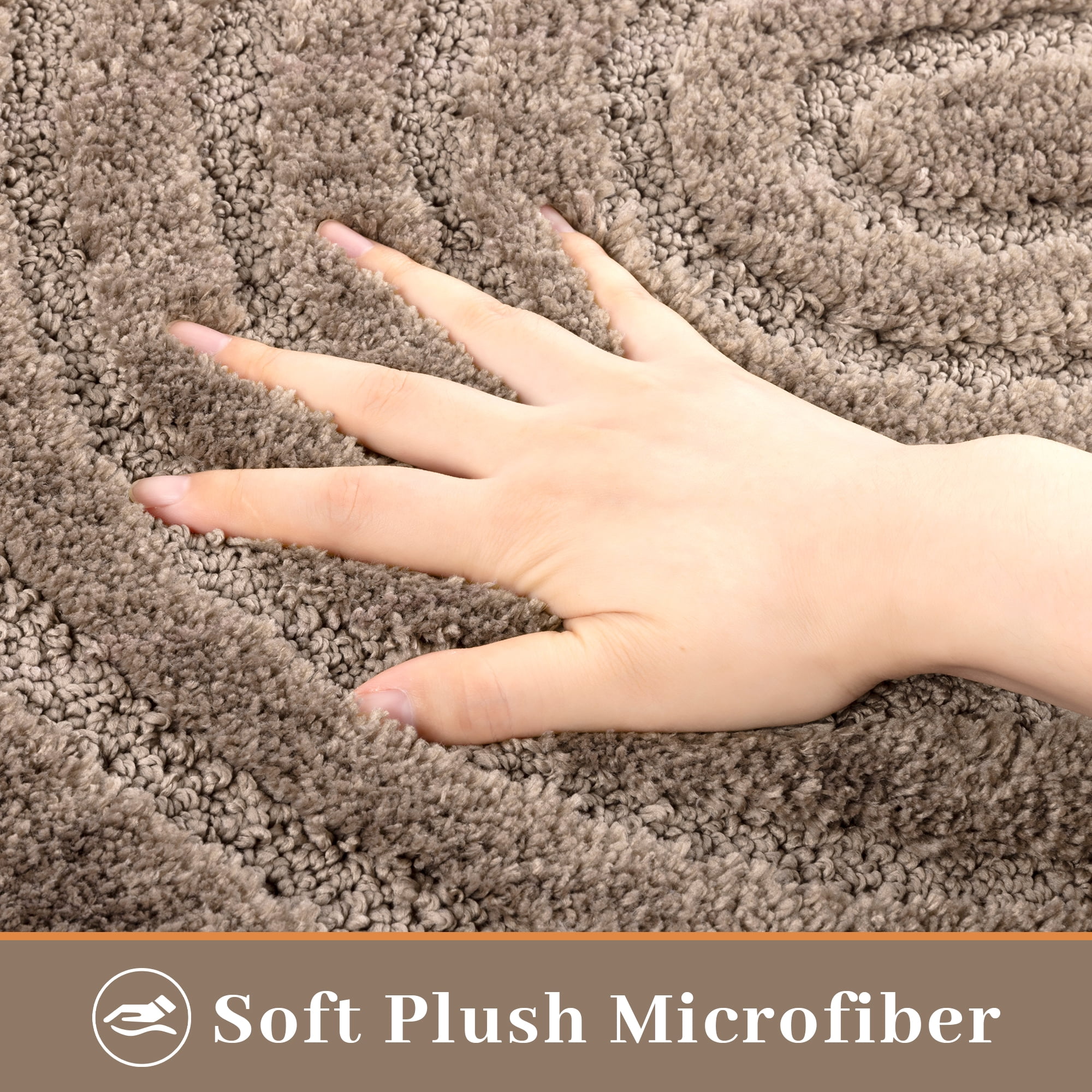 Vaukki Geometric Bathroom Rug Set of 3 Microfiber Soft Absorbent Non Slip Bath Rugs for Bathroom，(18"x26"+20"x47"+20"x24"，Brown)
