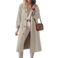 thumbnail image 3 of Spring Fall Women Plaid Patchwork Long Sleeved Single Breasted Casual Trench Coat, 3 of 7