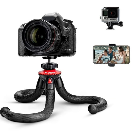 FotoPro UFO 2 Flexible Tripod with Smartphone and GoPro Adapter, 28.22 oz Capacity, Black/Red