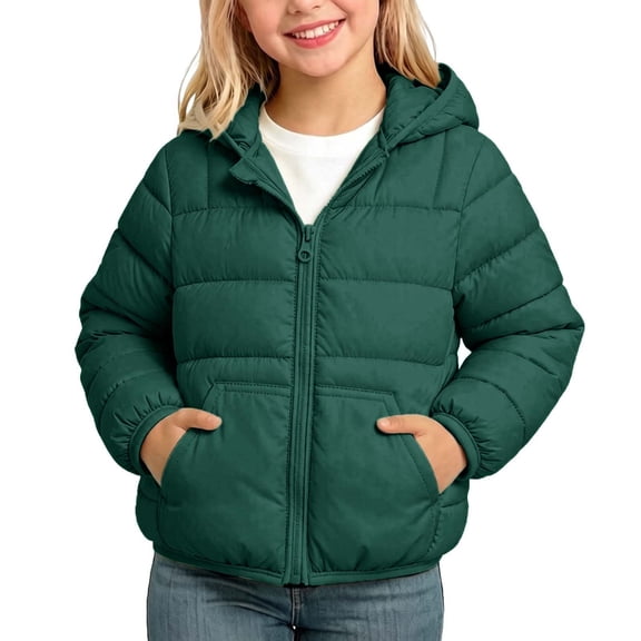 OGLCCG Girls Hooded Puffer Jacket Kids Winter Quilted Down Coats with Pockets Full Zip Warm Winter Coat for Girls 1-8 Years