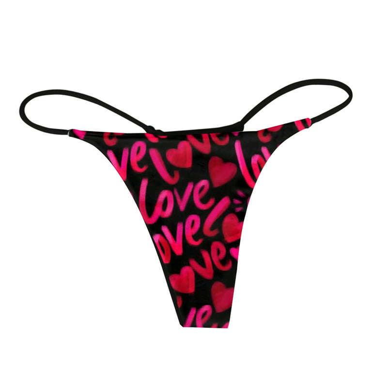 CBGELRT Underwear Women Valentine's Day Heart Print Women's Panties Low  Rise Thong Bikini Breathable Seamless Cotton Brief T-back Lingerie Hot Pink  M